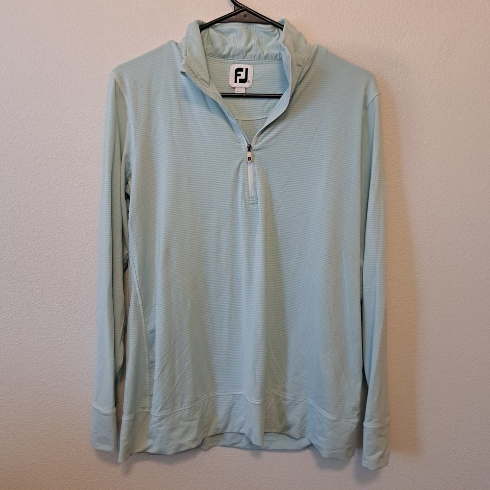 FootJoy Womens Quarter Zip Pullover Mint Green White Striped Golf Top Medium